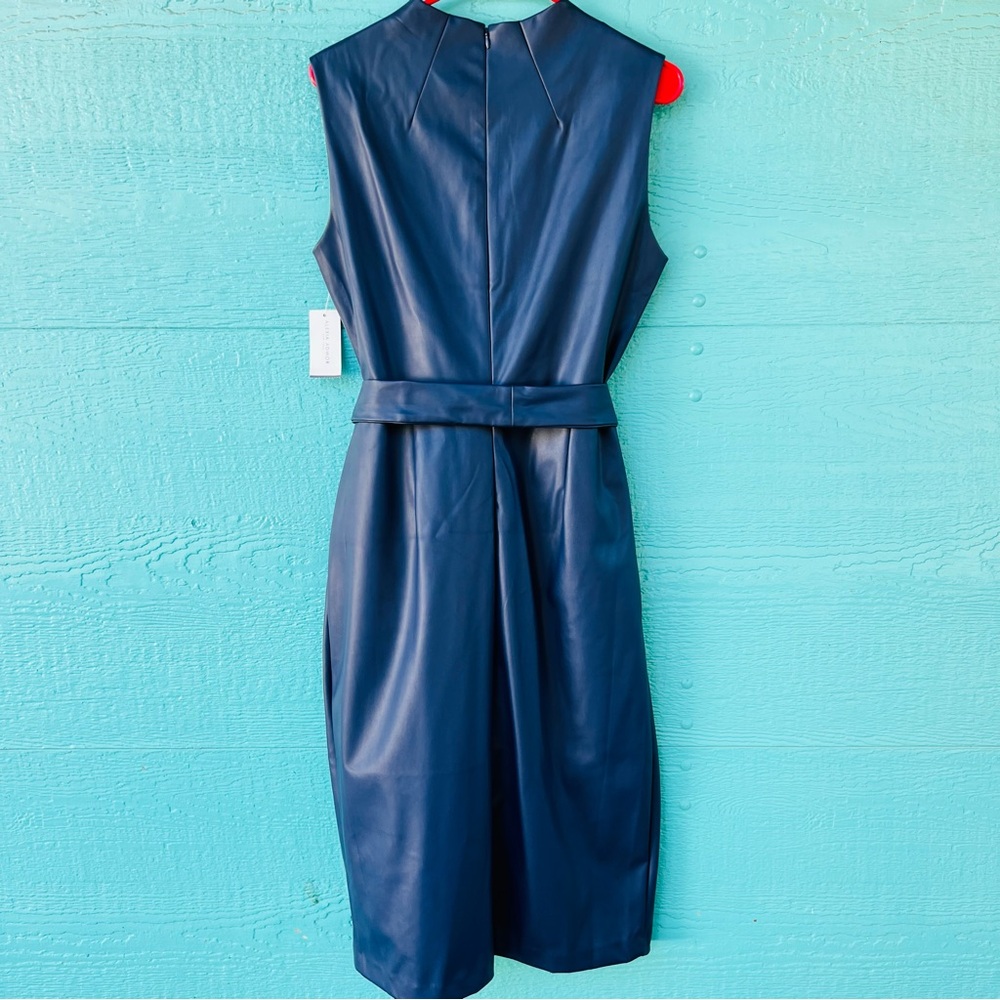 Alexia Admor Navy Blue Vegan Leather Belted Midi Dress Size 12 NWT - Picture 6 of 9
